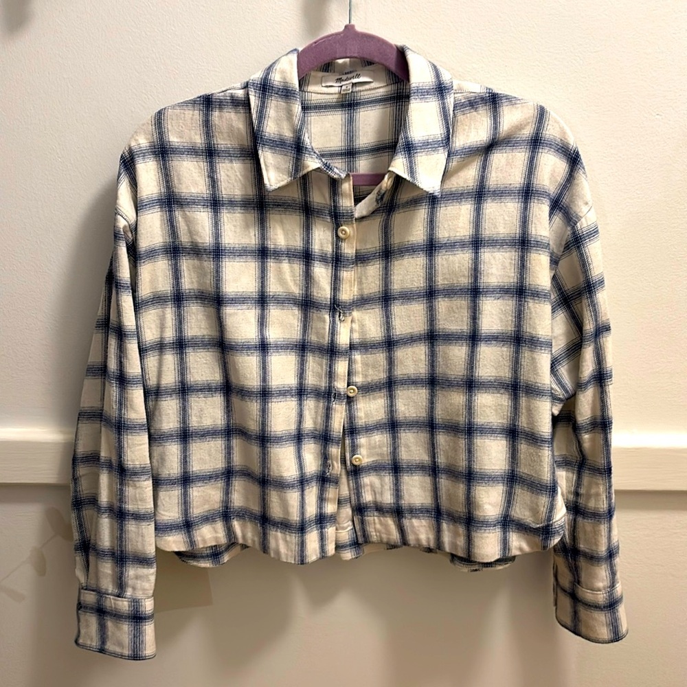 Madewell size small cropped blue & white flannel- perfect condition